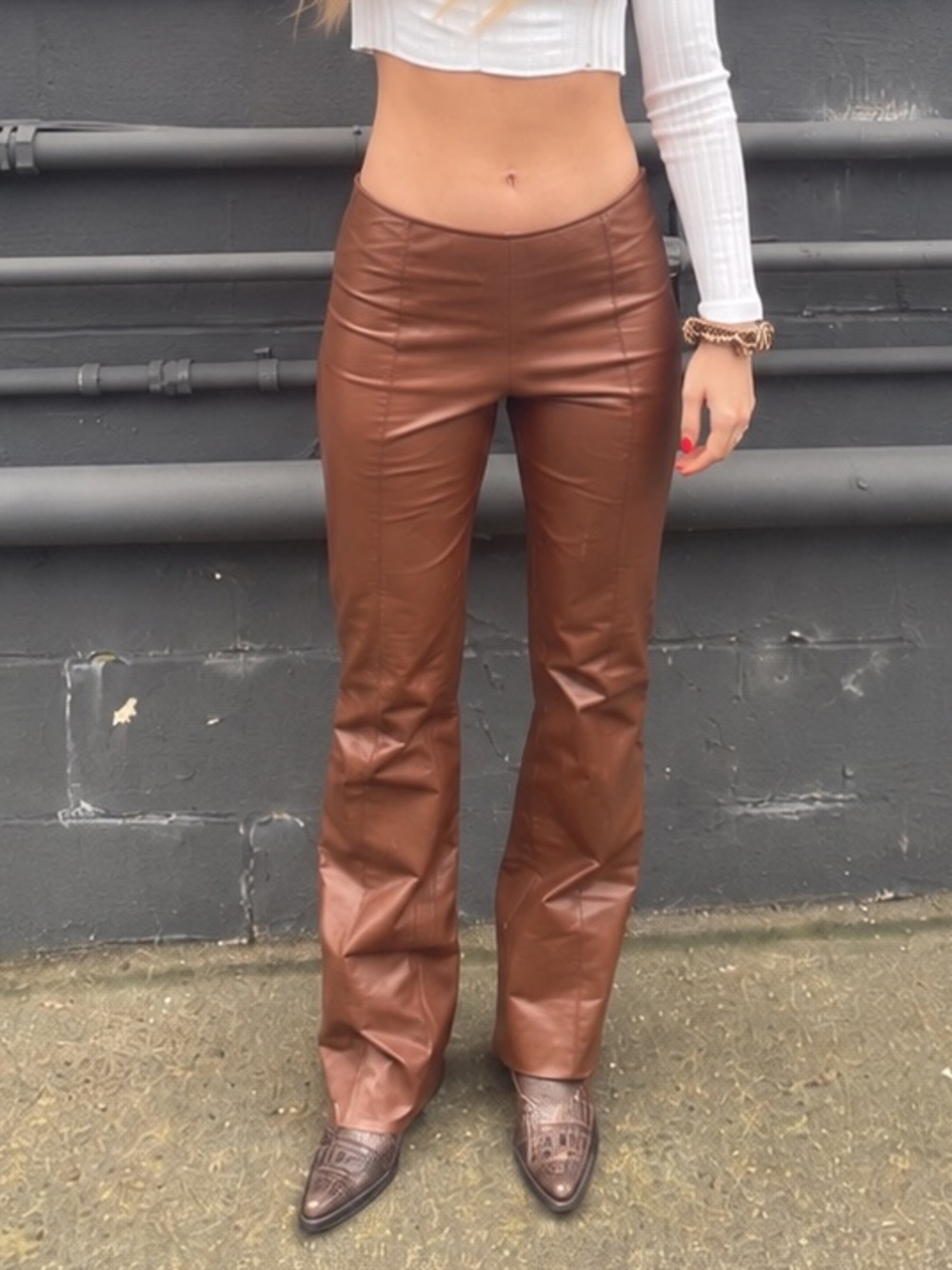 Theory Women's Brown Leather Trousers